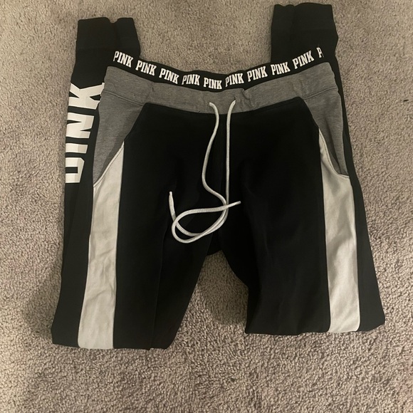 PINK Victoria's Secret Black and Gray Track Pants - Picture 2 of 5